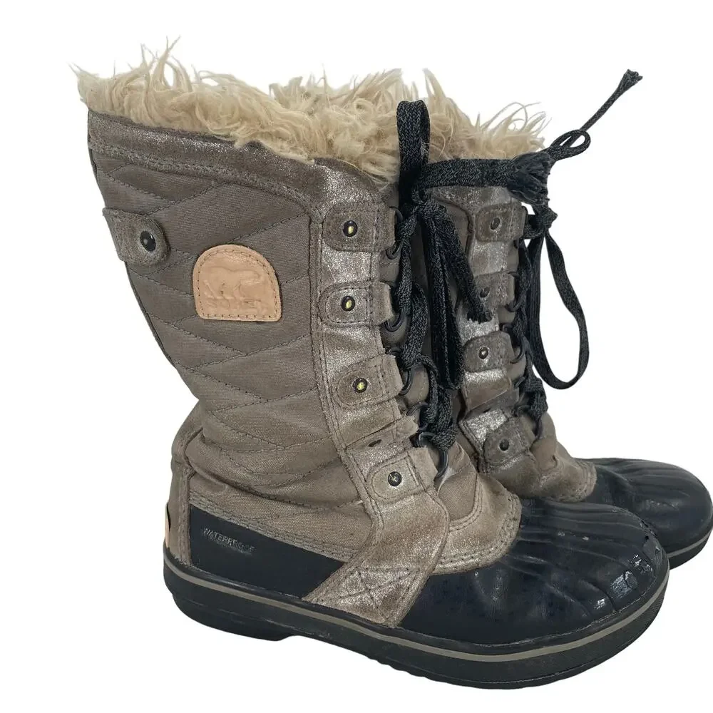 Sorel Youth Tofino II Quarry Silver Tall Lace Up Winter Boots Size 2
